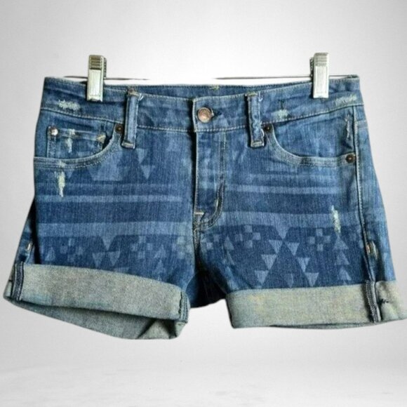 Denim & Supply Ralph Lauren Womens Jean Denim Shorts Tribal Pattern Size 27/34 - Picture 1 of 7